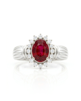 Natural ruby halo ring oval 1.2 carat red ruby diamond halo vintage style ring platinum triple contour band fine jewelry | SARATTI