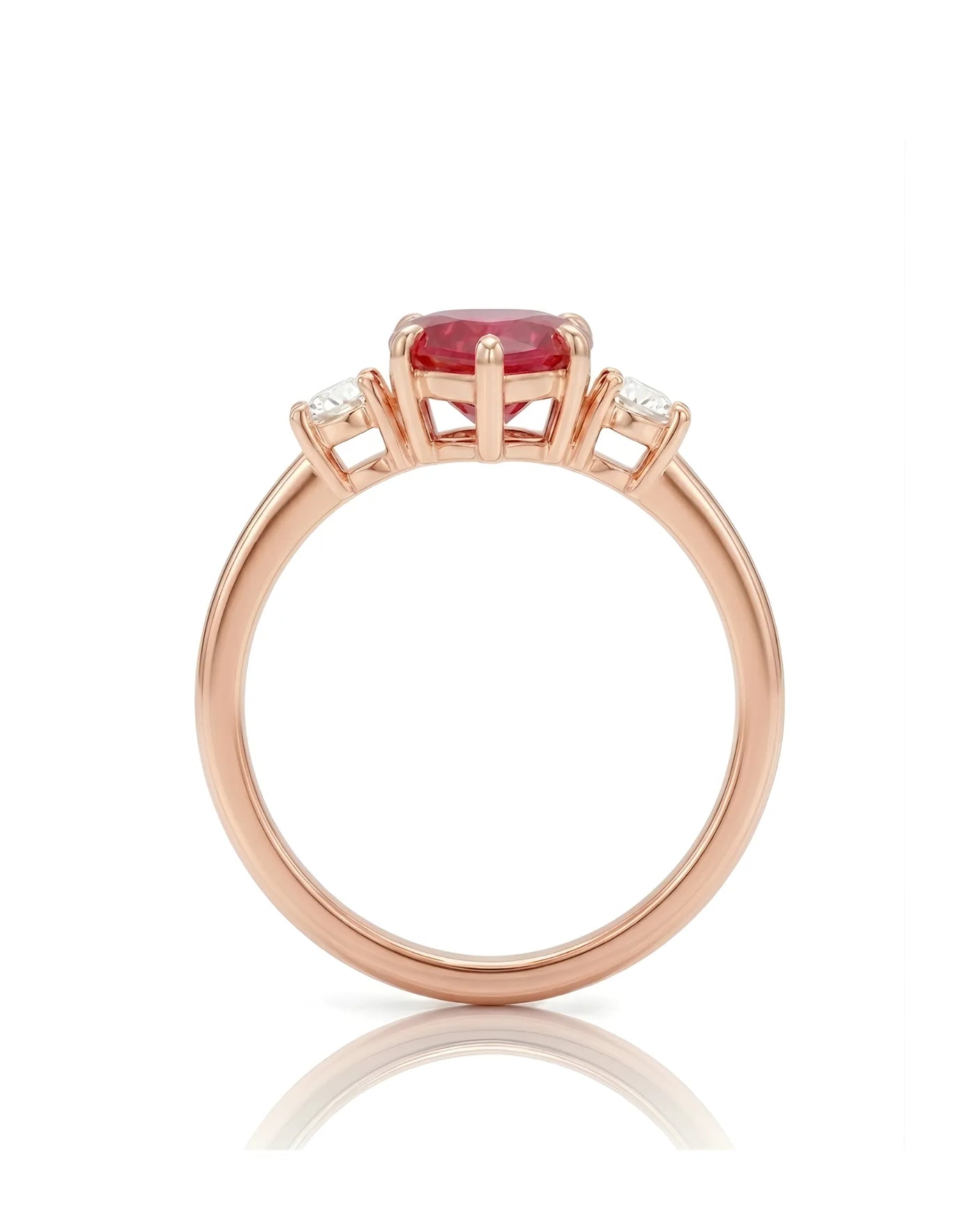 Natural ruby heart ring with round brilliant diamond accents in 18K Rose Gold | SARATTI