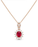 Natural ruby necklace with oval halo pendant design | SARATTI
