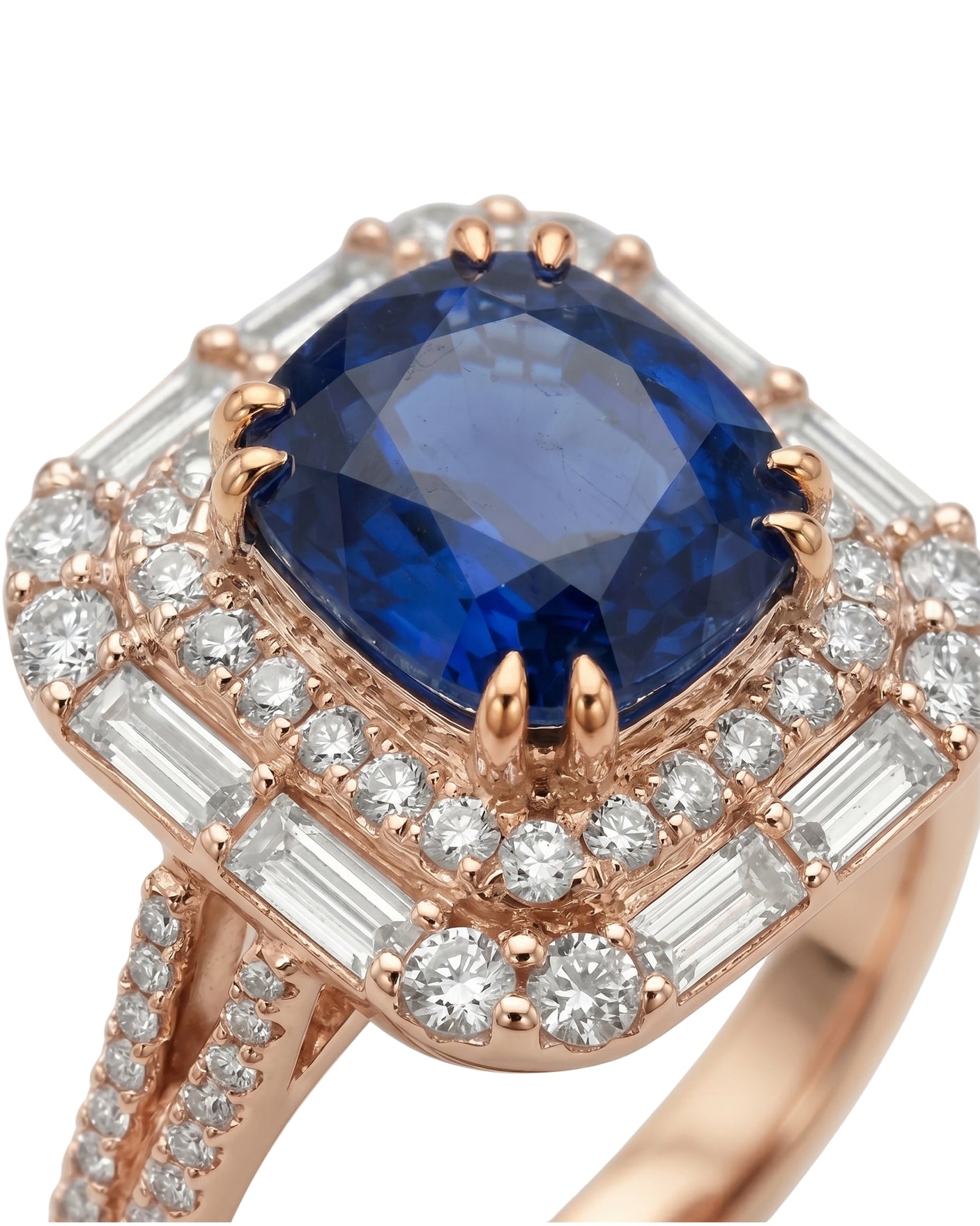 Natural sapphire convertible ring pendant with diamond halo in 18K Rose Gold - SARATTI