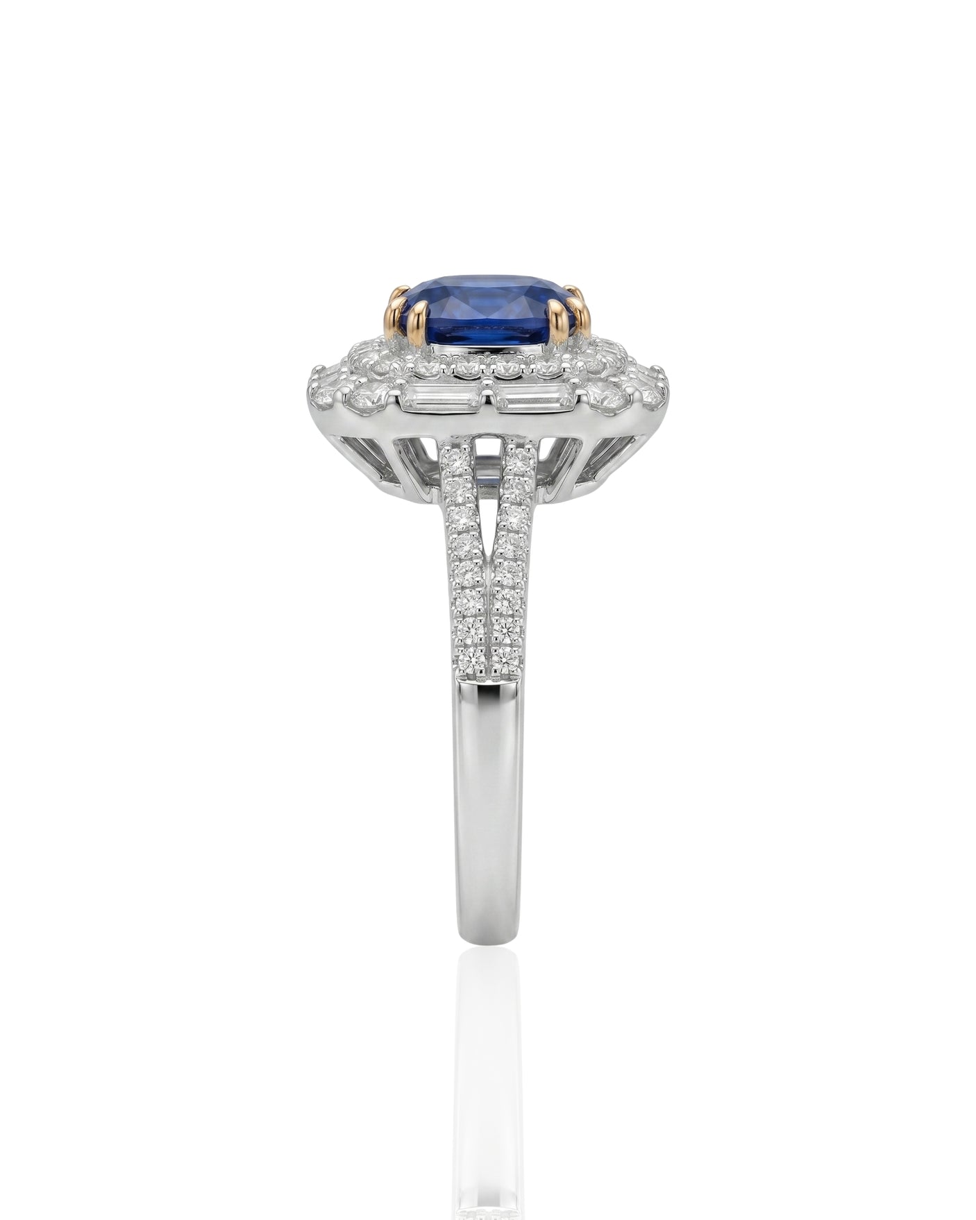 Natural sapphire convertible ring pendant with diamond halo in 18K White Gold - SARATTI