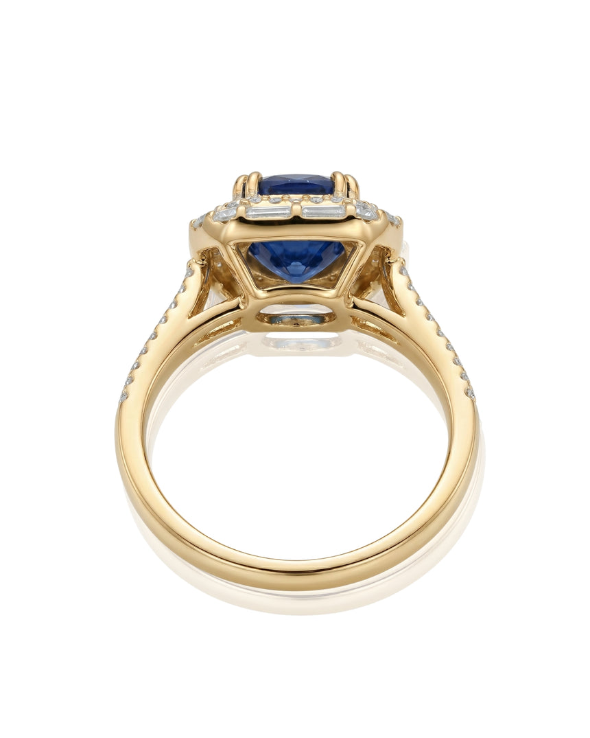 Natural sapphire convertible ring pendant with diamond halo in 18K Yellow Gold - SARATTI