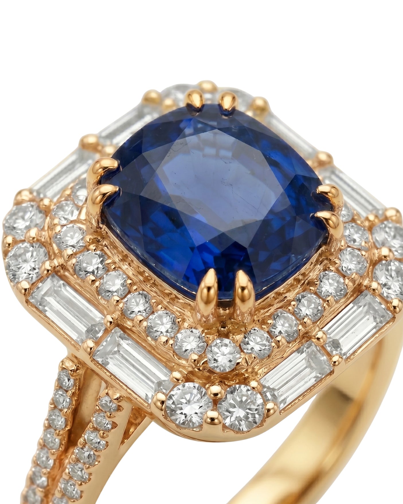 Natural sapphire convertible ring pendant with diamond halo in 18K Yellow Gold | SARATTI