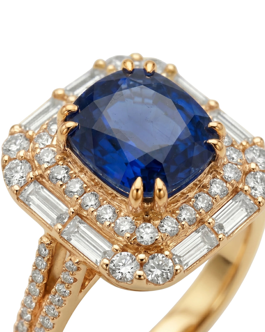 Natural sapphire convertible ring pendant with diamond halo in 18K Yellow Gold | SARATTI