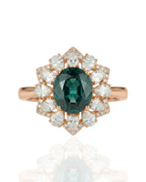 Natural unheated oval sapphire ring with diamond crown accents in 18K rose gold | SARATTI