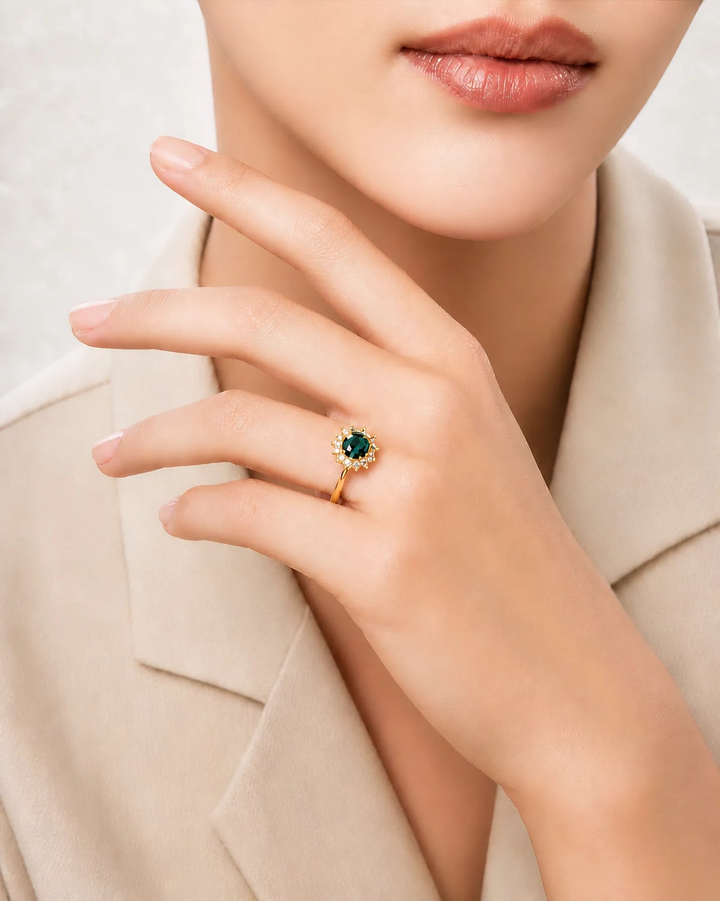 Natural unheated oval sapphire ring with radiant diamond surround in 18K yellow gold | SARATTI