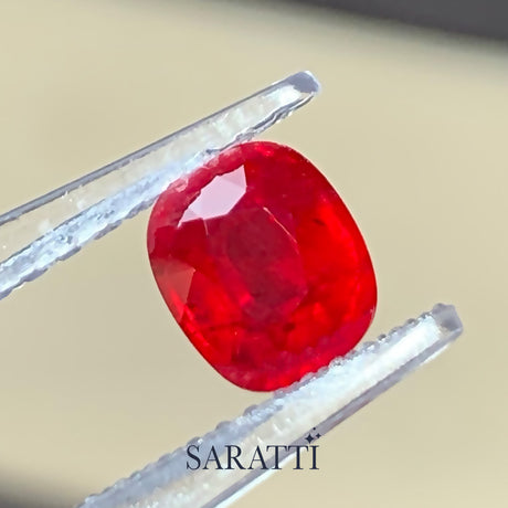 Natural vivid red ruby cushion 1.31 carat faceted stone | SARATTI
