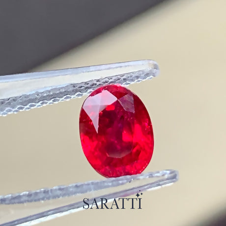 Natural vivid red ruby oval 1.31 carat faceted stone | SARATTI