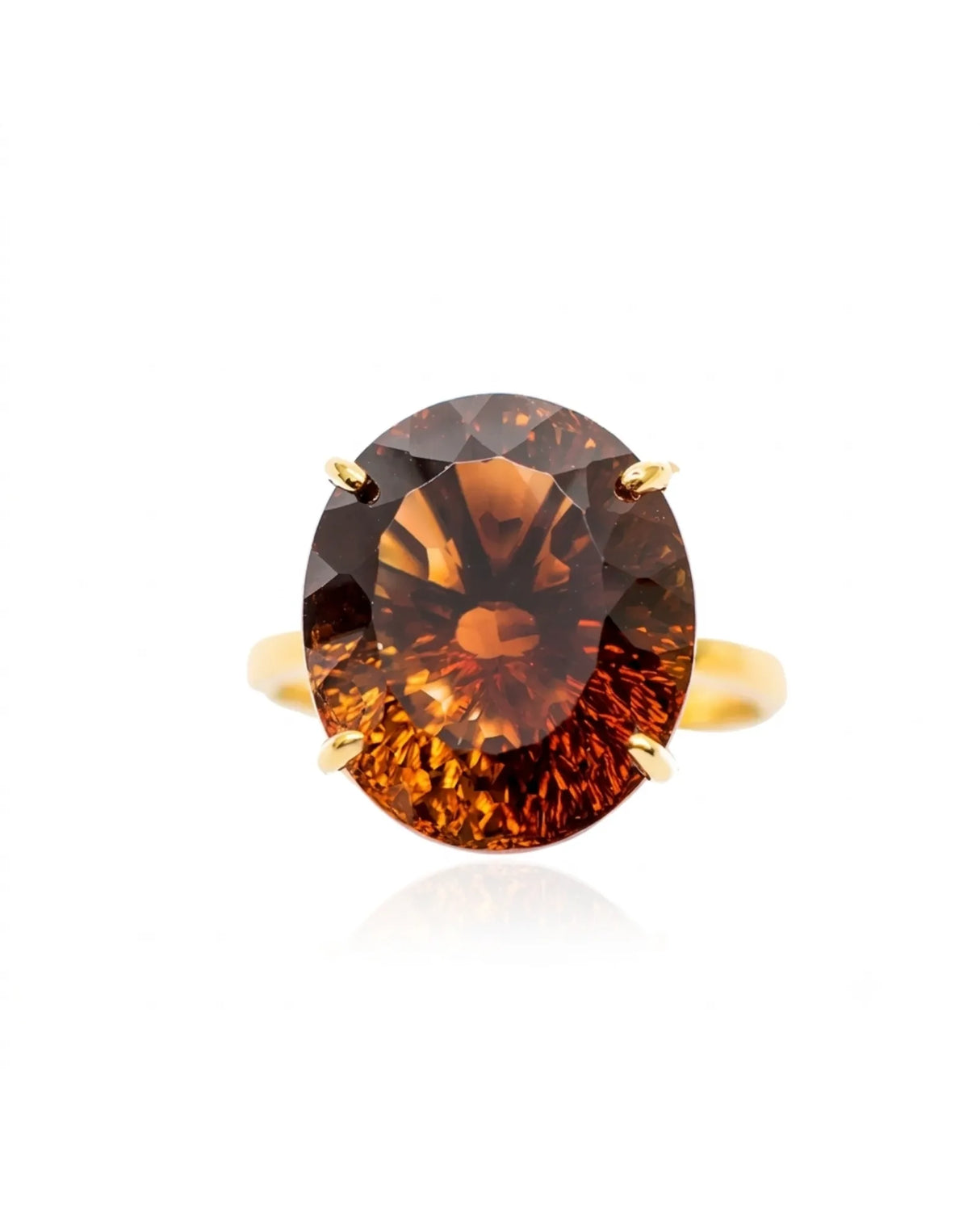 Nature-inspired Imperial Topaz gift ring with bold oval gemstone in polished 18K yellow gold - SARATTI