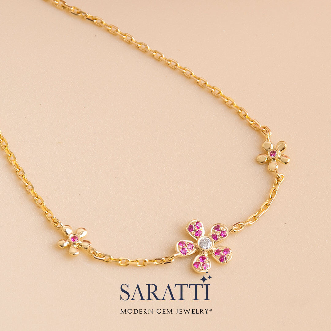 Sparkling Gemstone Bracelet - Diamond and Pink Sapphires | Modern Gem Jewelry | Saratti
