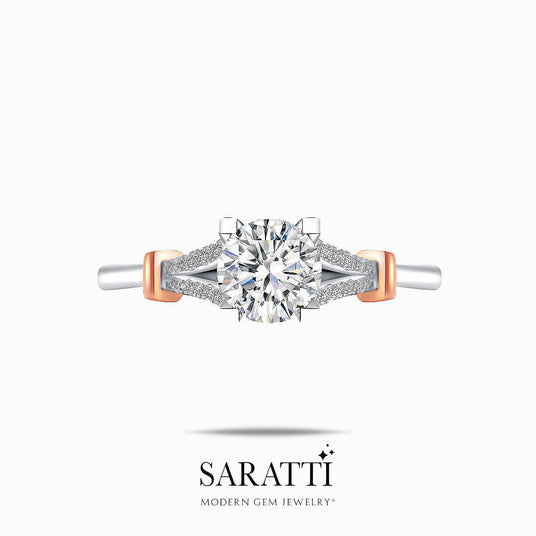 Noemie 0.6 Carat Round Split Shank Diamond Engagement Ring | Modern Gem Jewelry | Saratti