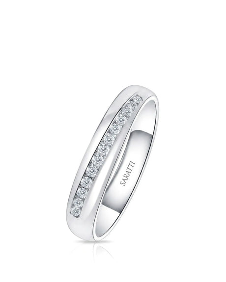 Oblong channel-set diamond eternity wedding band with continuous geometric brilliance in polished 18K white gold | SARATTI