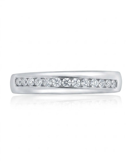 Oblong diamond wedding band with refined channel setting and continuous sparkle across 18K white gold | SARATTI