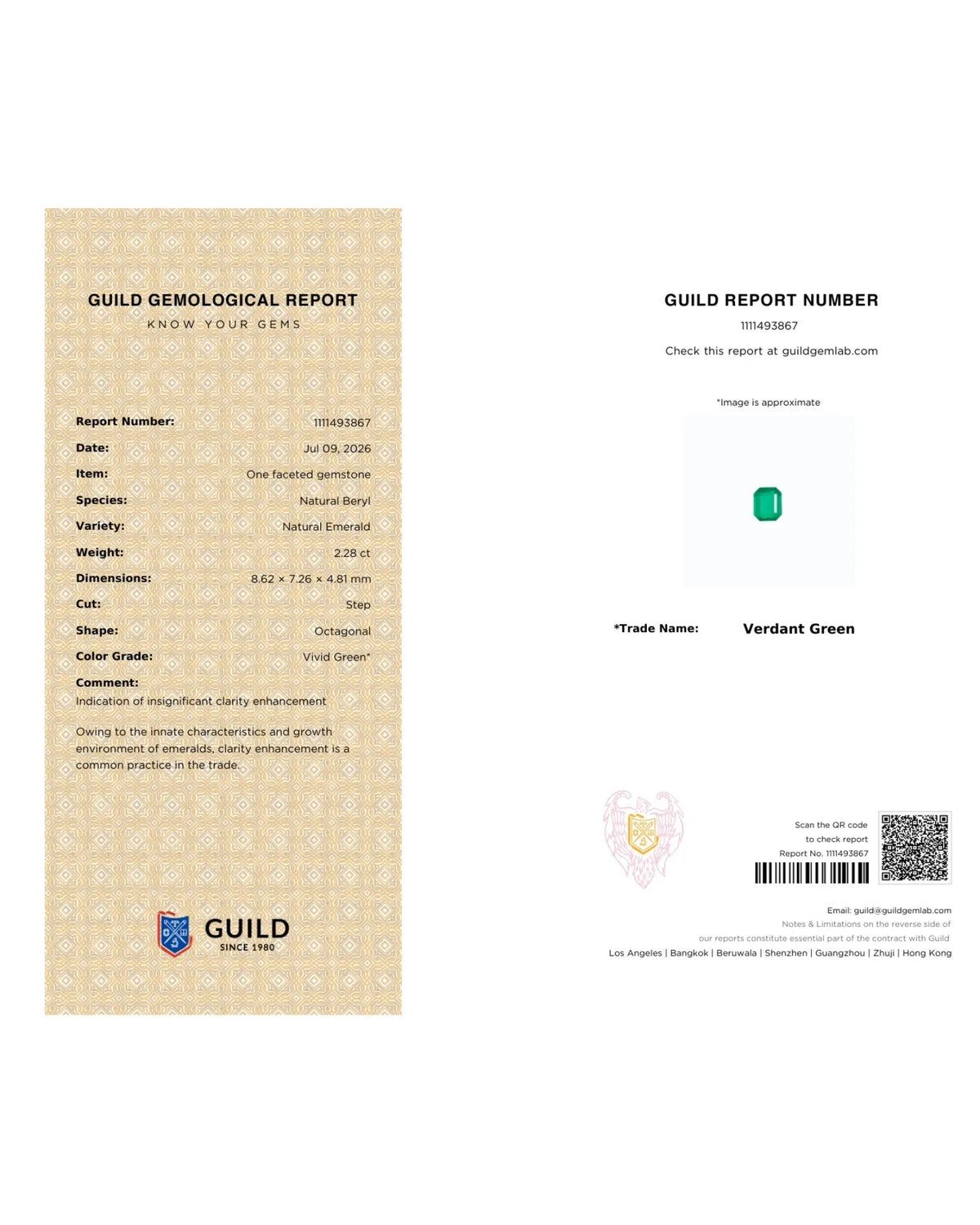Octagonal Natural Emerald loose gemstone full proportion view | SARATTI