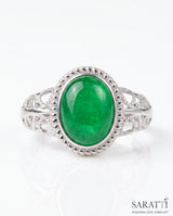 Openwork natural emerald statement ring in 18K White Gold | SARATTI