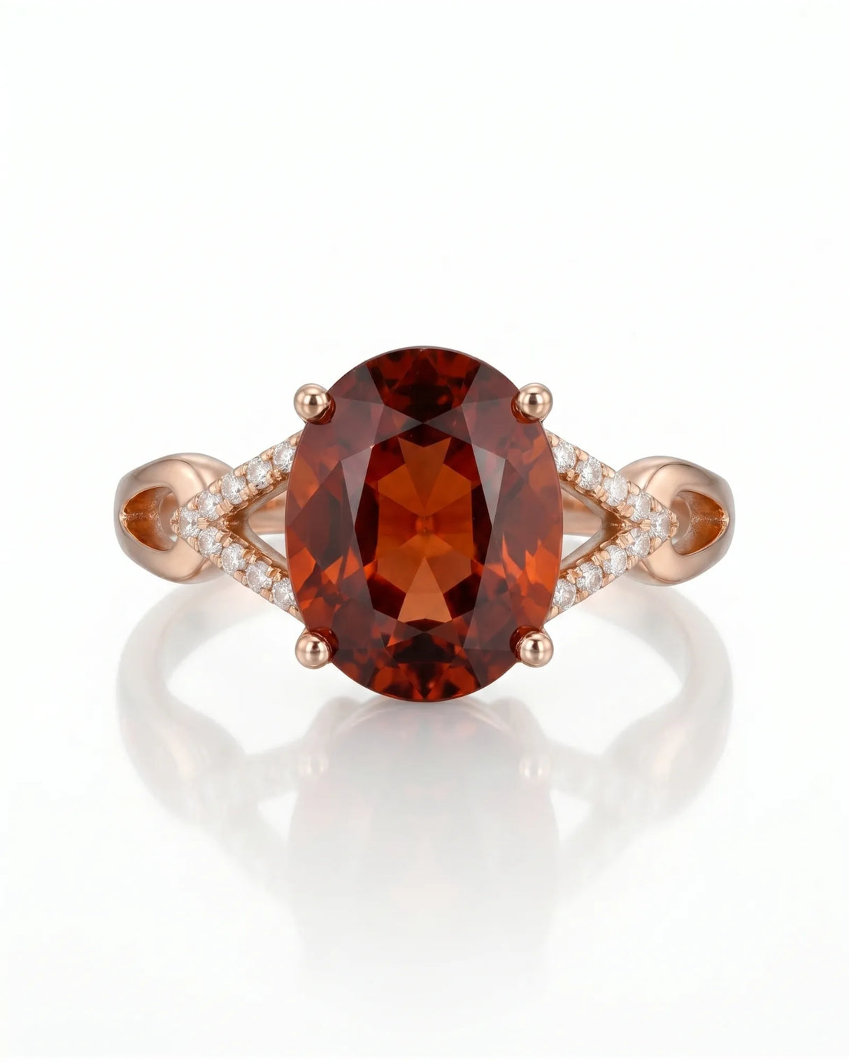 Orange garnet engagement ring with diamond frame in 18K rose gold | SARATTI