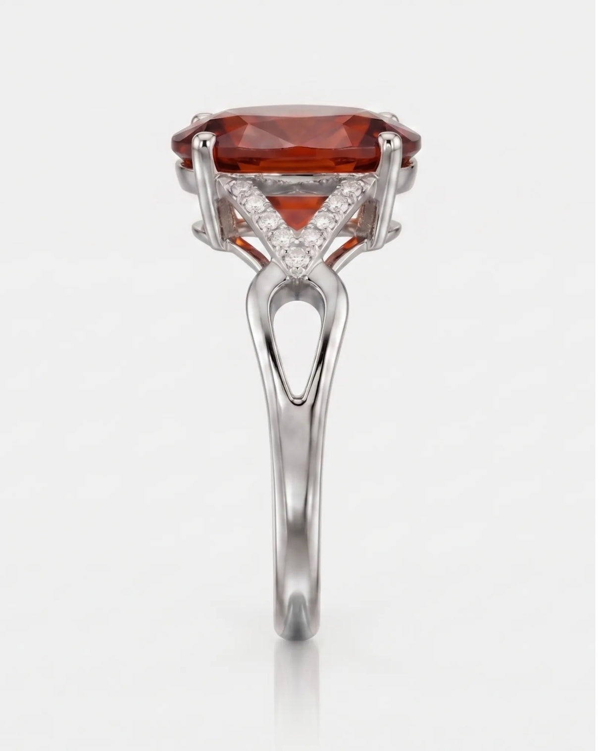 Orange garnet engagement ring with diamond frame in premium platinum | SARATTI