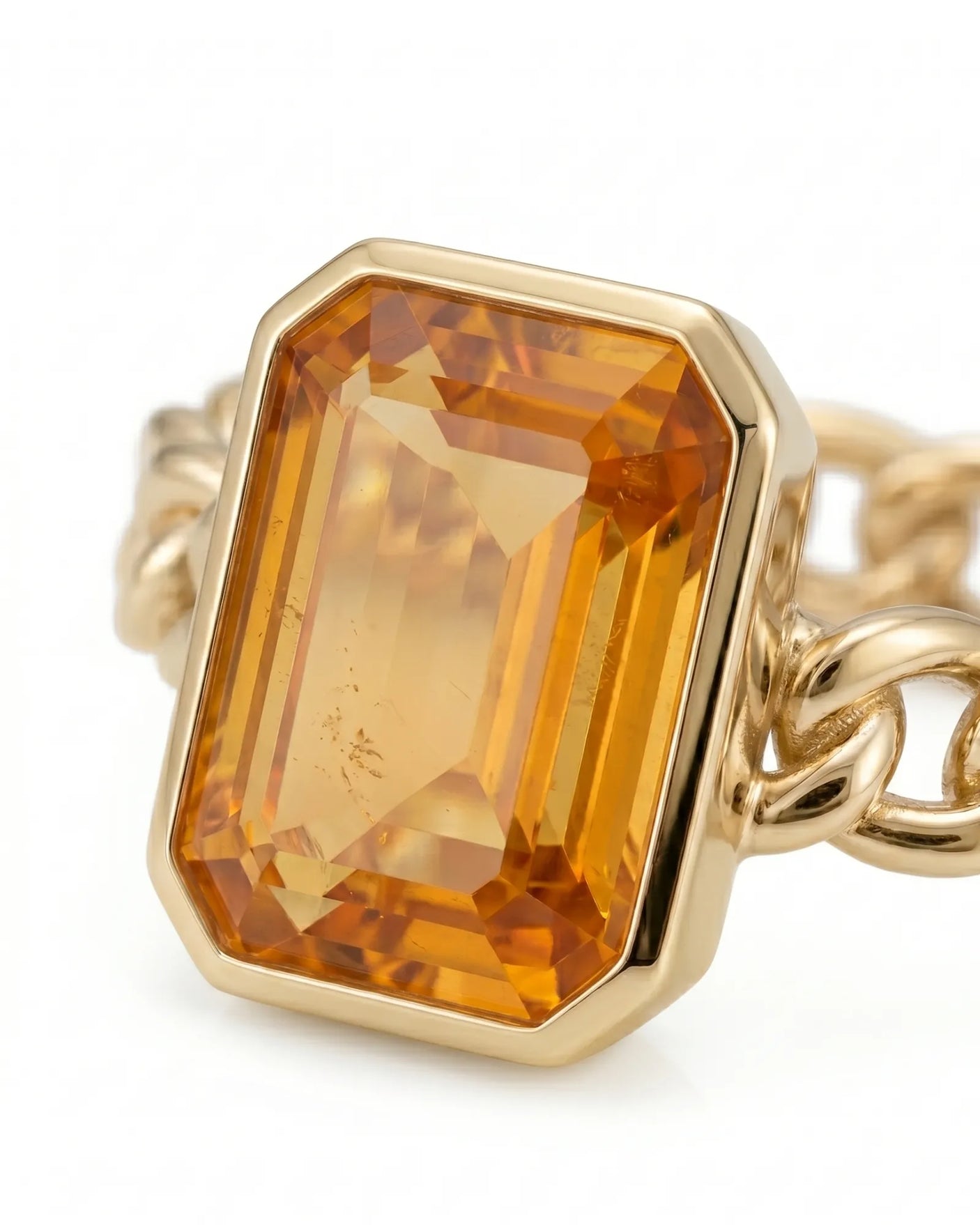 Orange sapphire statement ring with Cuban link band for gifts in 18K yellow gold | SARATTI
