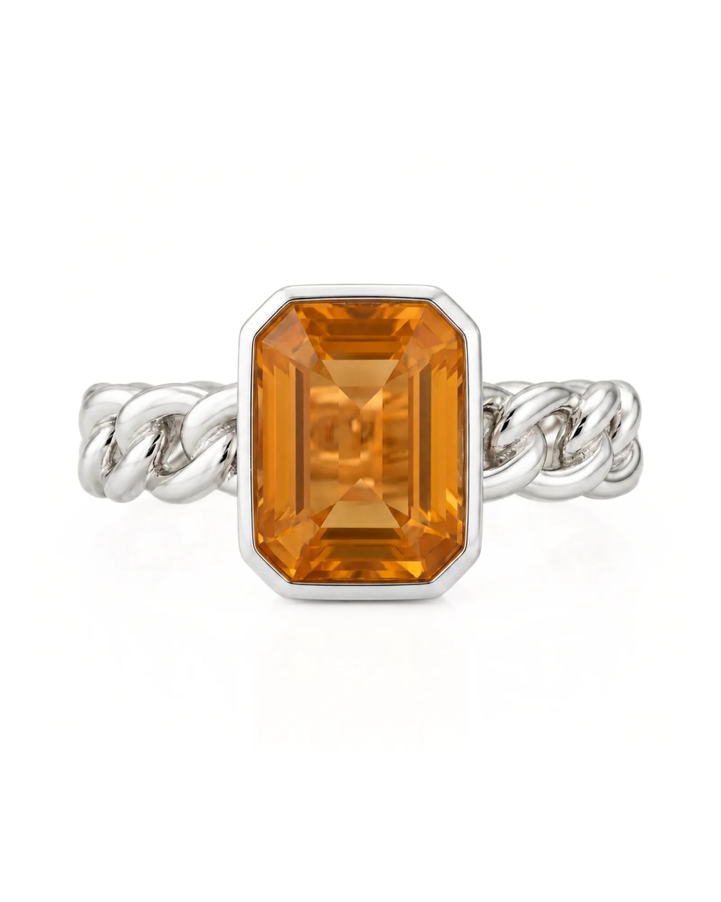 Orange sapphire statement ring with Cuban link band for gifts in platinum | SARATTI