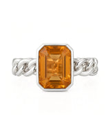 Orange sapphire statement ring with Cuban link band for gifts in platinum | SARATTI