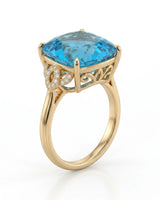 Ornate scrollwork topaz ring with diamond-accented loop shoulders in polished 18K yellow gold | SARATTI