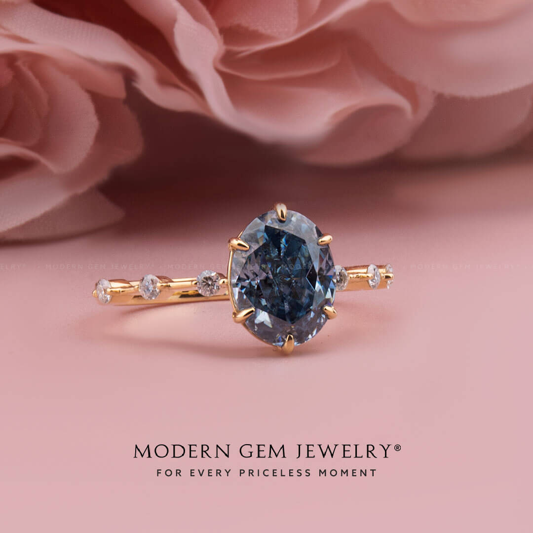 Modern Gem Jewelry |  Blue Moissanite Wedding Ring