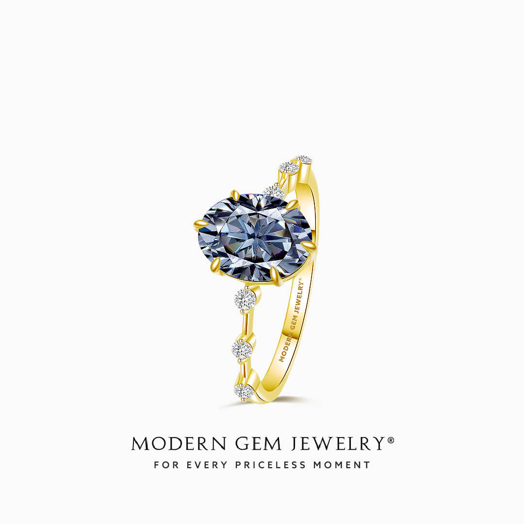 Oval Diamond Blue Ring in 18K Yellow Gold | Modern Gem Jewelry