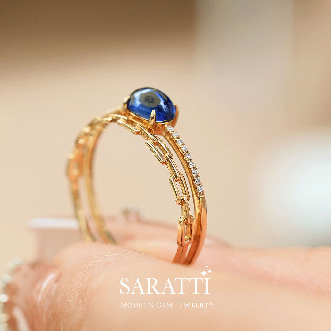 Elegant Oval Sapphire Ring on Cuban Chain | Modern Gem Jewelry | Saratti