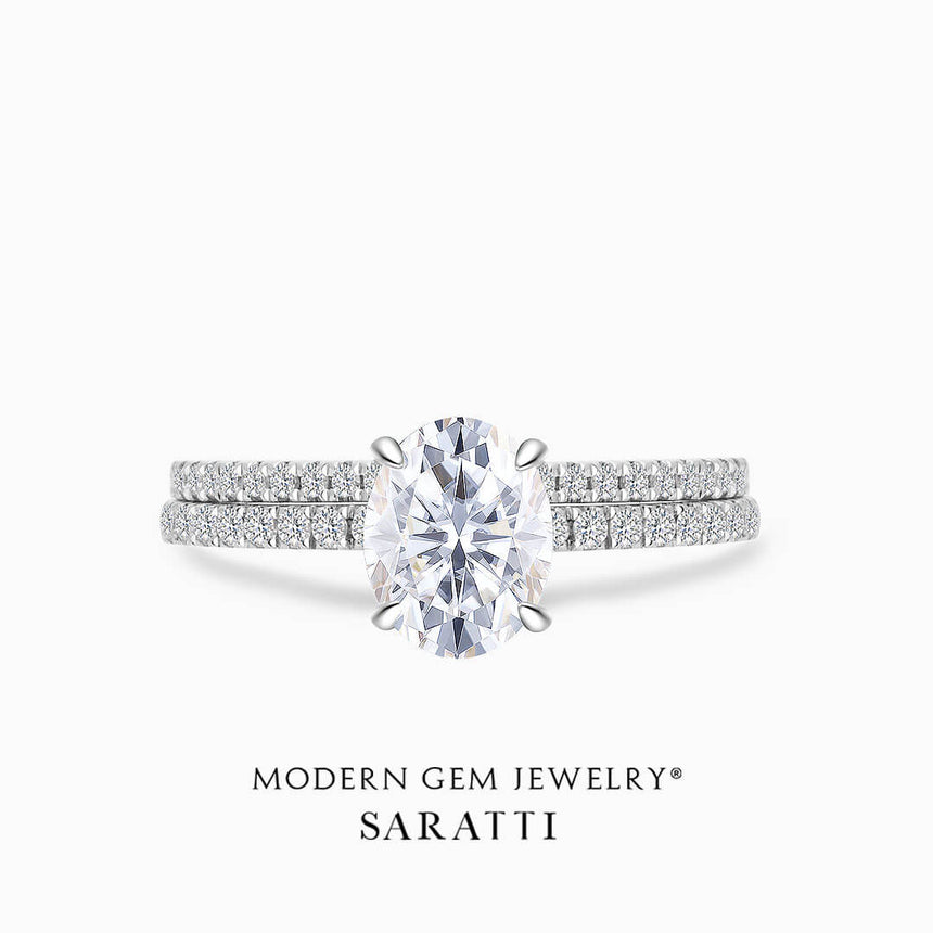 Oval Bridal Set with 18K White Gold | Modern Gem Jewelry