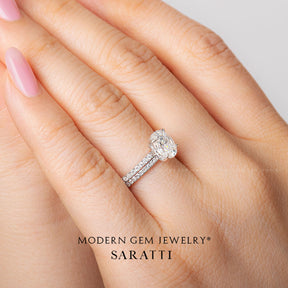 Oval Diamond Hidden Halo Bridal Set in 18K White Gold | Modern Gem Jewelry