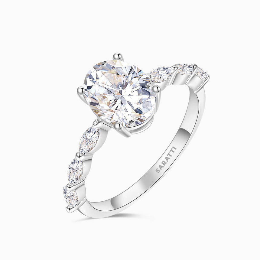 Centre Stone Shot of the White Gold  Royal Procession Dainty Diamond Ring | Saratti 