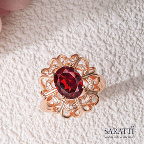 Gemstone shot of the Coronet Rouge Gold Garnet Ring | Saratti