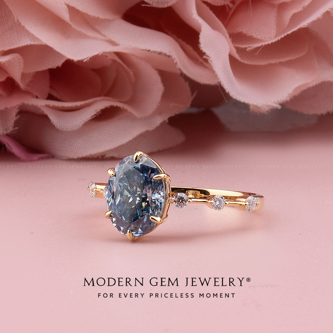 Modern Gem Jewelry | Blue Moissanite Anniversary Ring
