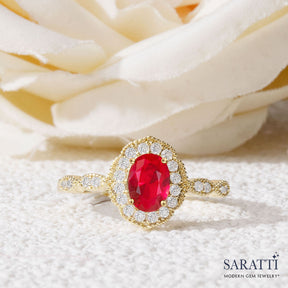 Halo Ruby Gold Ring | Saratti