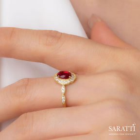 Oval Blood Red Ruby Gold Ring | Saratti