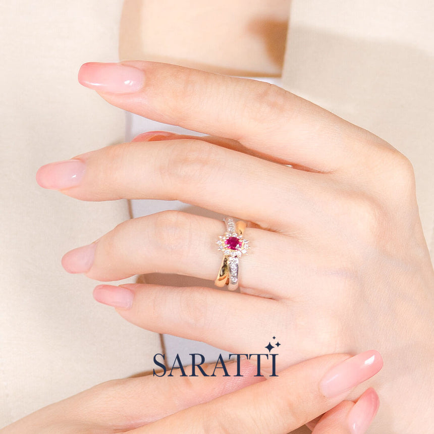 Hand Focus - Aurea Apotheosis Ruby and Diamond Ring | Saratti