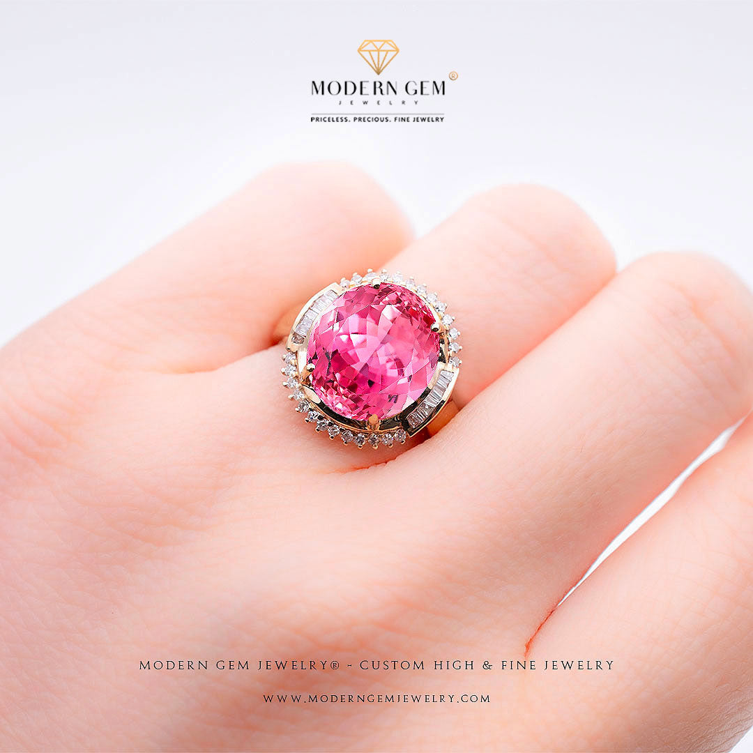 Tourmaline Ring & Diamonds In 18K Rose Gold | Custom Rings| Modern Gem Jewelry | Saratti