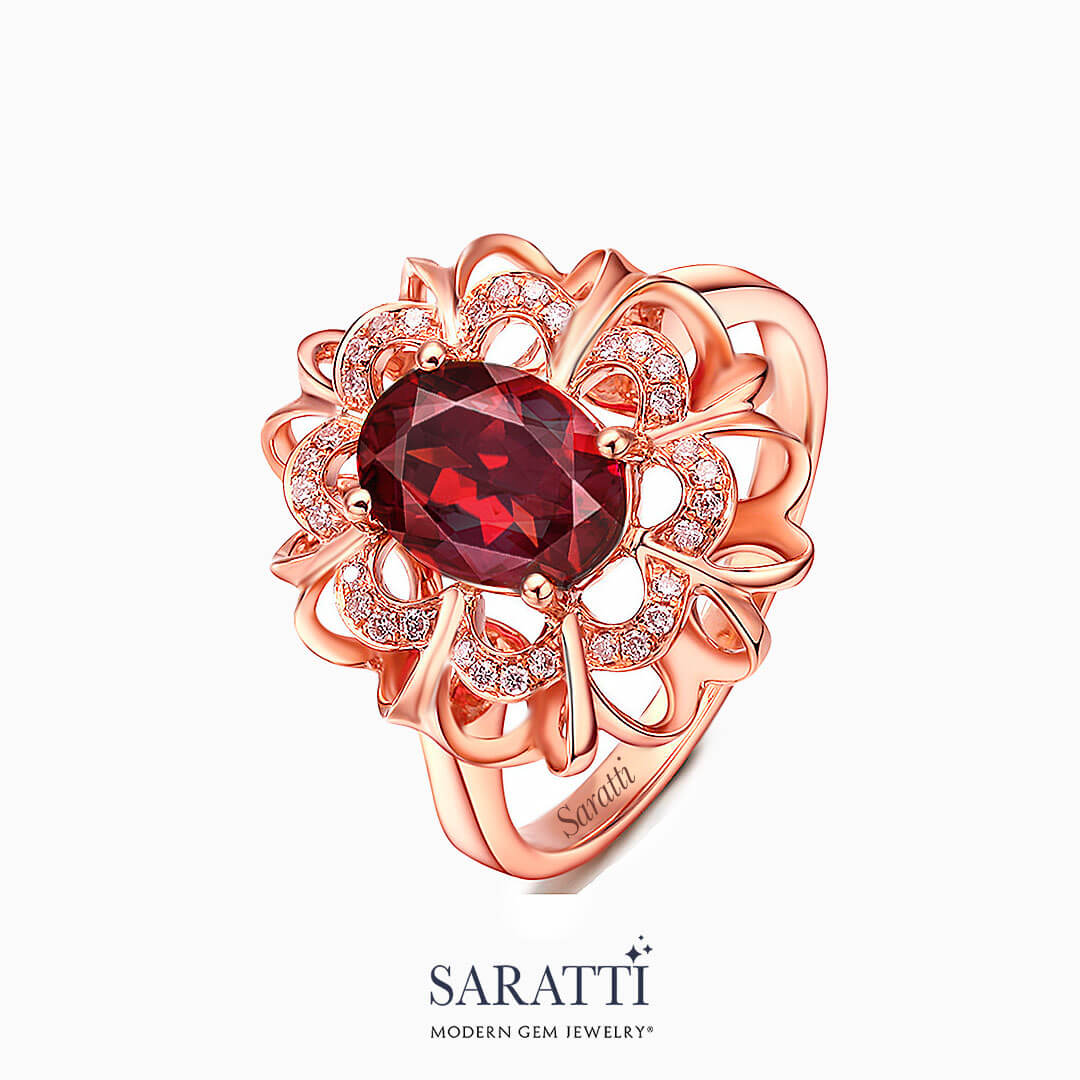 Crown-inspired Oval Garnet Gold Ring  | Saratti