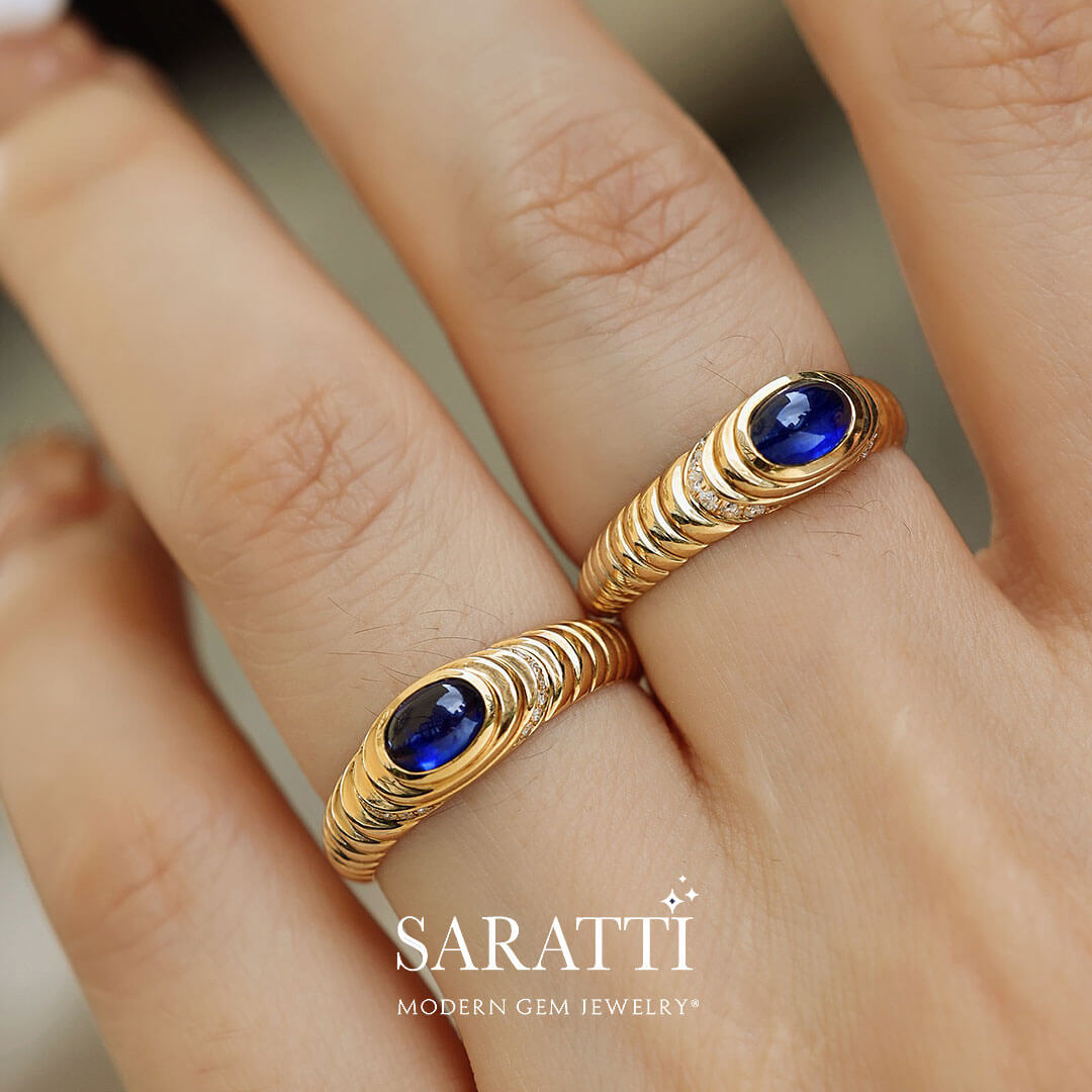 Superb Cabochon Blue Sapphire Ring | Modern Gem Jewelry | Saratti