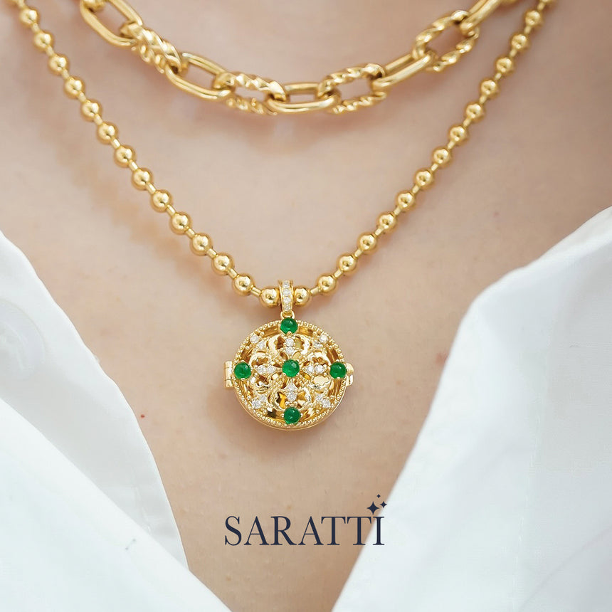 Emerald Rosette - Natural Emerald & Diamond Pendant