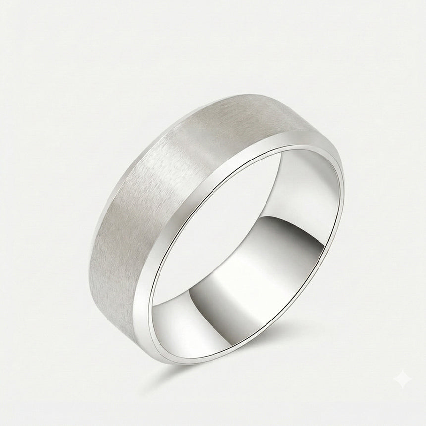 8mm mens wedding band minimalist luxury ring in 18K white gold | SARATTI