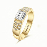 Emerald cut diamond wedding band luxury tension set ring in 18K yellow gold | SARATTI
