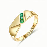 Mens emerald ring luxury three stone channel set wedding band in 18K yellow gold | SARATTI