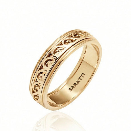 Vintage mens wedding band luxury handcrafted ring in 18K yellow gold | SARATTI