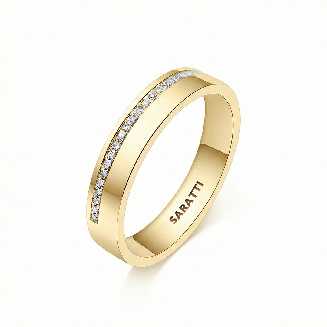 Thin mens wedding band diamond wedding ring in 18K yellow gold | SARATTI