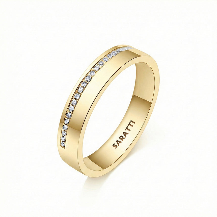 Thin mens wedding band diamond wedding ring in 18K yellow gold | SARATTI