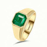 Mens emerald wedding ring luxury gemstone wedding ring in 18K yellow gold | SARATTI