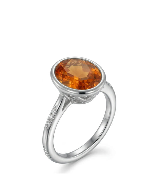 Oval Imperial Topaz bezel setting ring in white gold | SARATTI