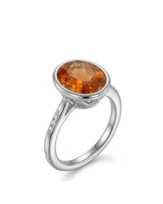 Oval Imperial Topaz bezel setting ring in white gold | SARATTI