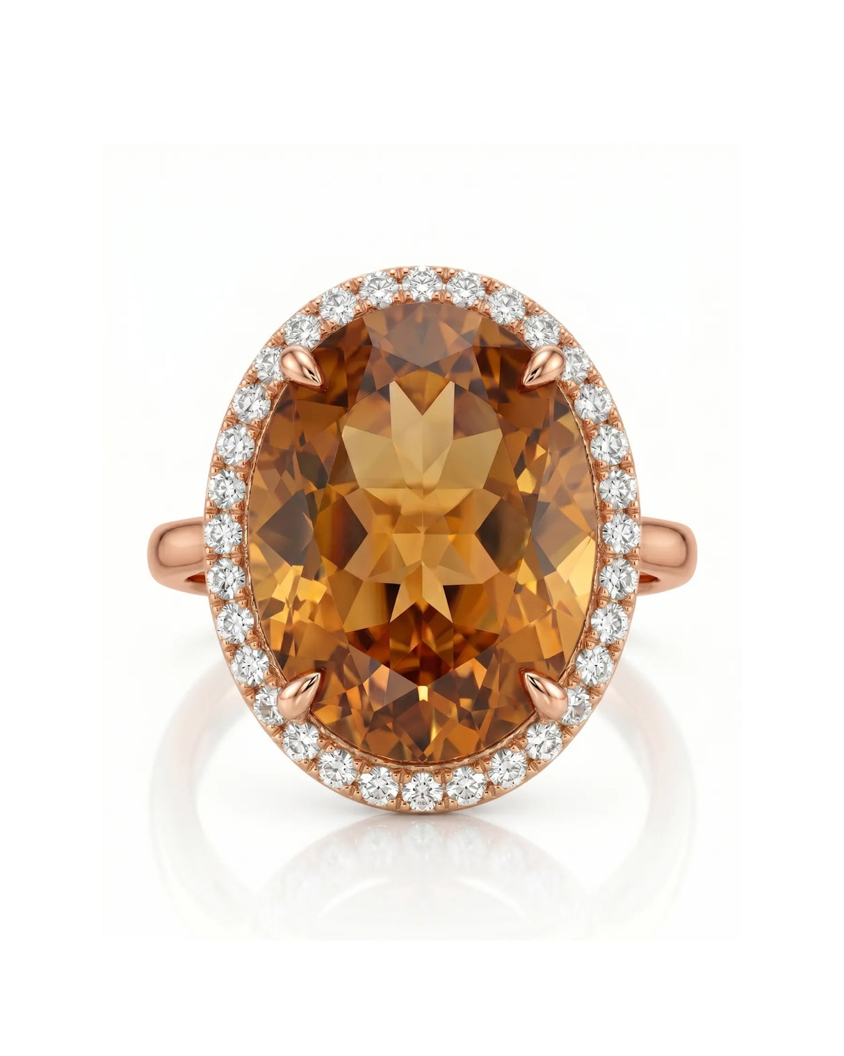 Oval Imperial Topaz diamond halo ring rose gold setting | SARATTI